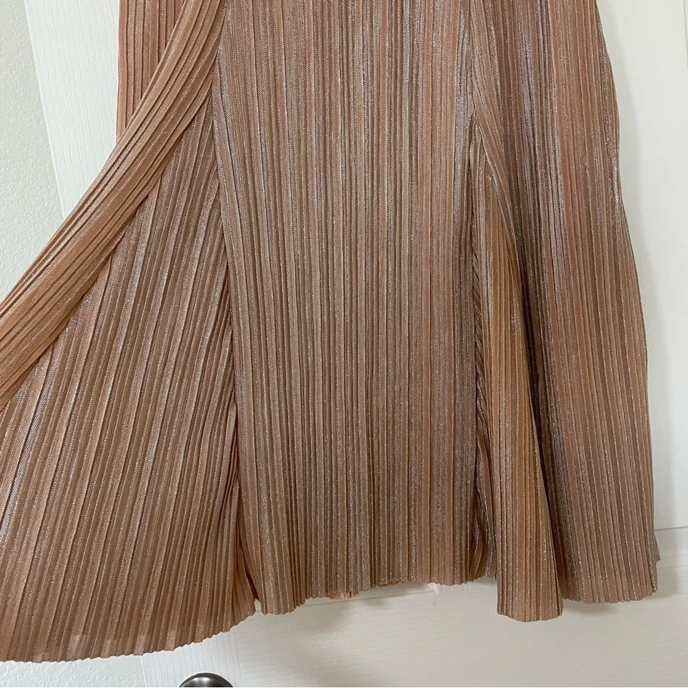Anthropologie Maeve Pleated Metallic champagne peach midi skirt Small Anthro - Picture 8 of 11